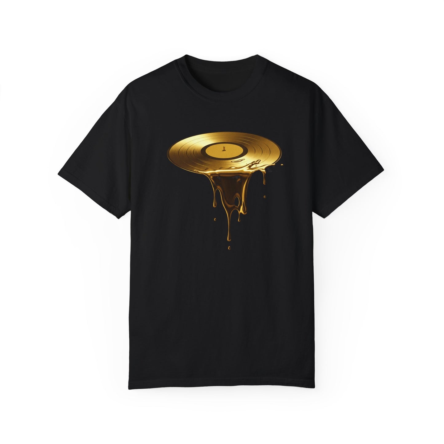 Unisex Garment-Dyed T-Shirt - Dripping Gold Vinyl Record Graphic