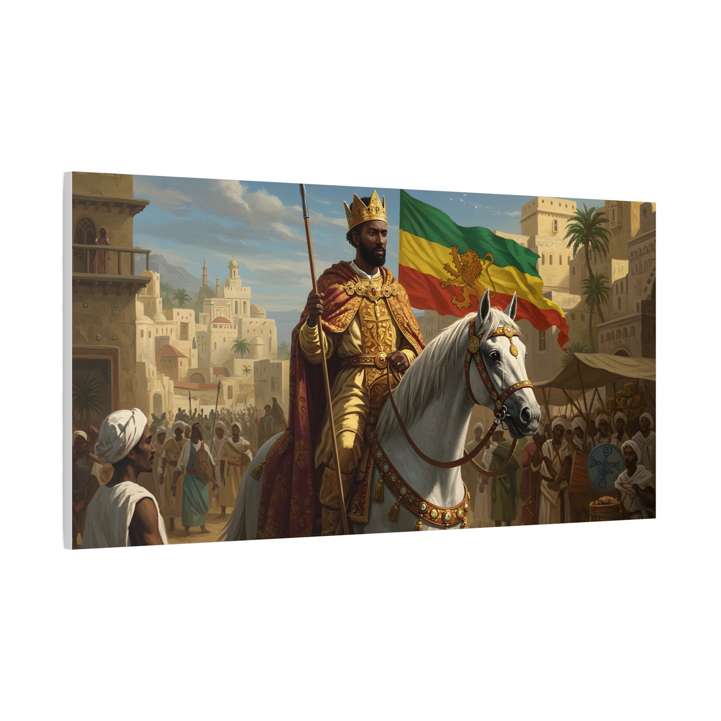 King's Majesty Canvas Art - Ethiopian Crown and Flag Decor