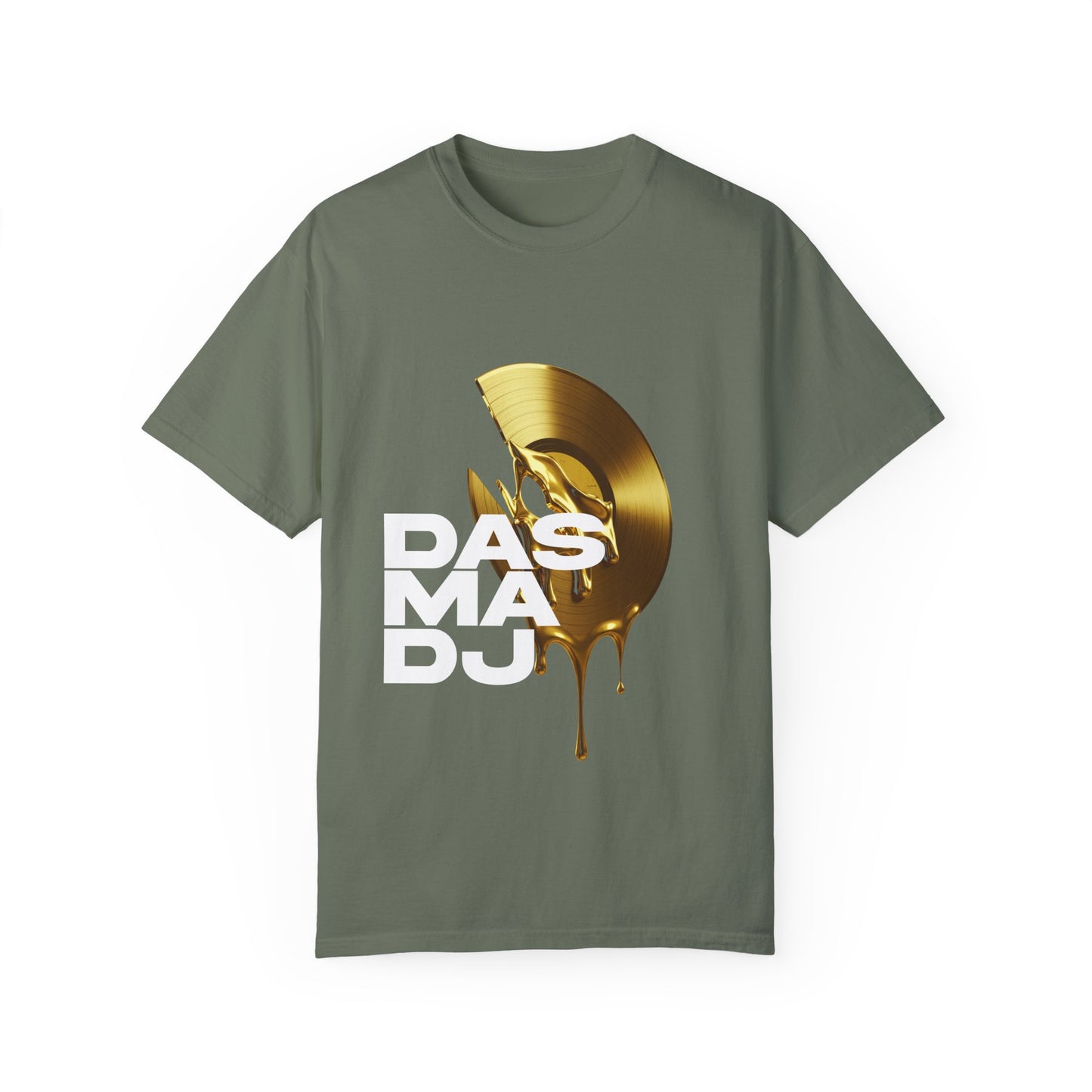 Stylish Unisex Garment-Dyed T-Shirt featuring 'DASMADJ' Gold Vinyl Design