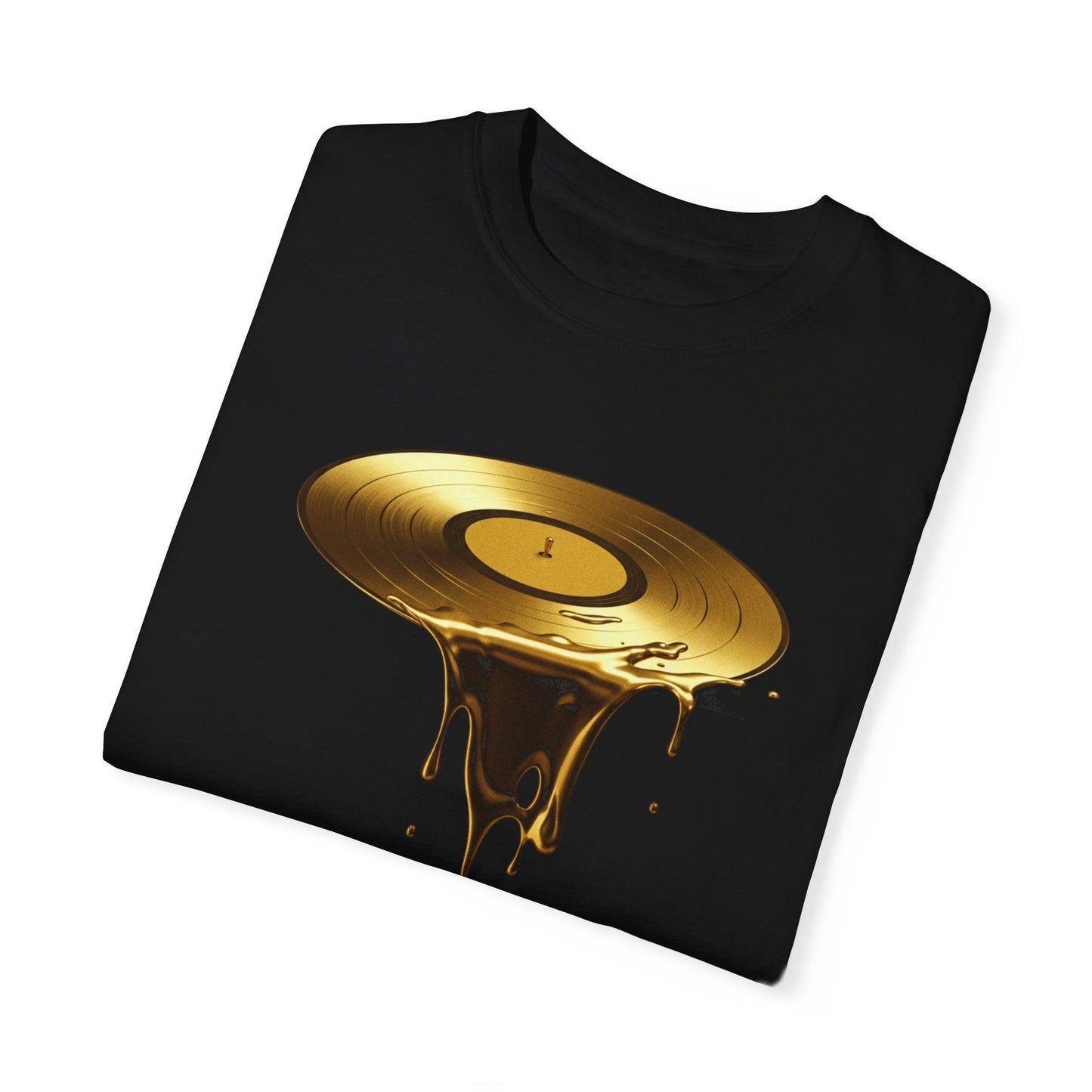 Unisex Garment-Dyed T-Shirt - Dripping Gold Vinyl Record Graphic